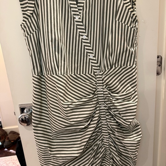 Veronica Beard Striped Asymmetric-Button Midi Dress Green White size 16 - Picture 6 of 15